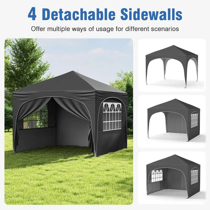 10′ x 10′ Pop-Up Canopy Tent with Four Zippered, Removable Sidewalls