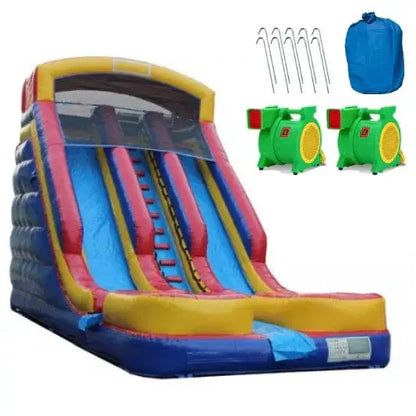 20-Foot Inflatable Dual-Lane Water Slide with Integrated Pool and Drying Zone