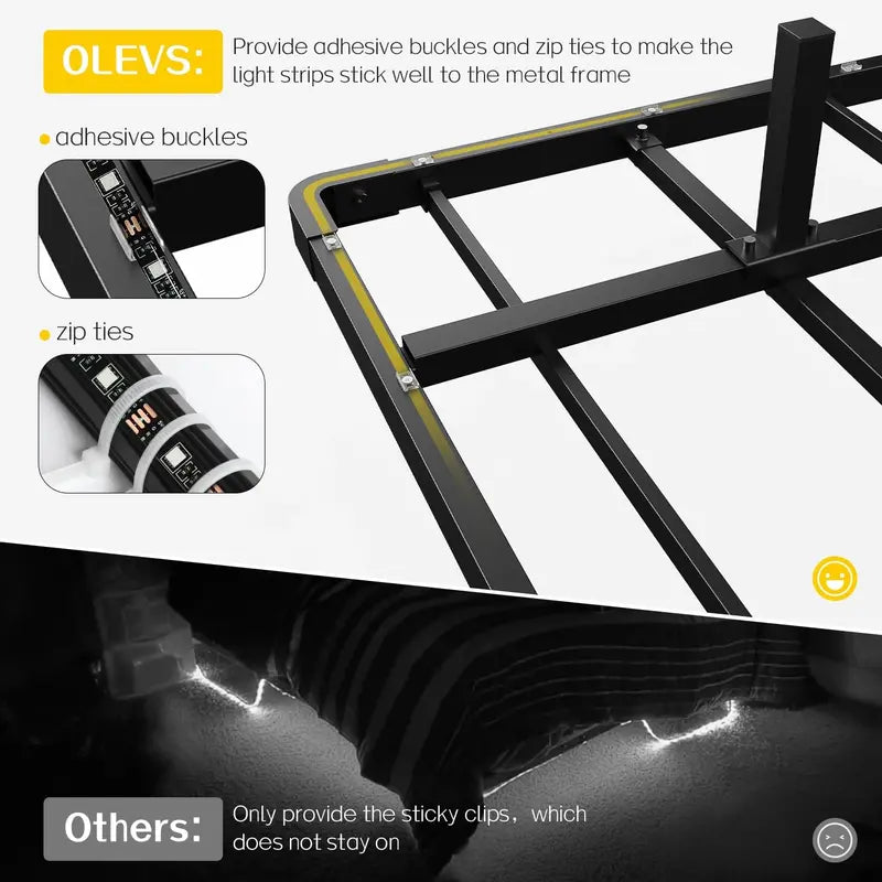 OLEVS Floating Queen Platform Bed — Smart LED Lighting, Sleek Metal Frame & Minimalist Style