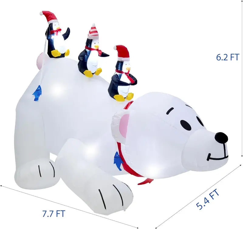 Juegoal 7.7ft Christmas Inflatable Polar Bear with Penguins, LED Lighted, Indoor Outdoor Holiday Decor
