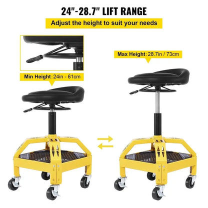 Heavy-Duty Rolling Mechanic Stool  Adjustable Height Garage Seat with 360° Swivel and Industrial-Grade Casters