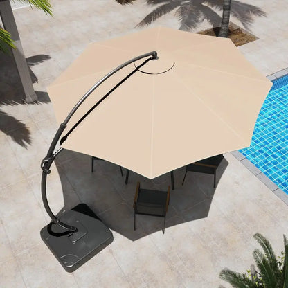 LAUSAINT HOME 11-Foot Cantilever Umbrella — Curvy Offset Design with 360° Rotation, Base Included, Beige Finish