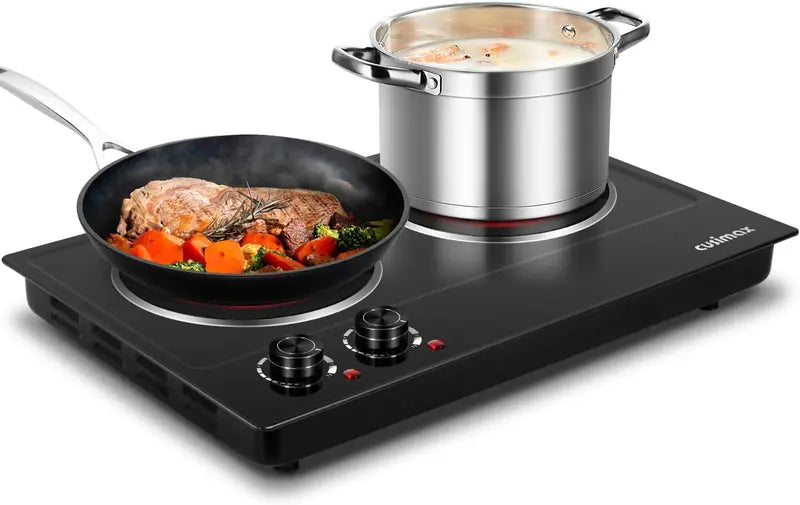 1800W Dual-Zone Ceramic Hot Plate  Portable Infrared Cooktop with Glass Surface & Precise Temperature Controls
