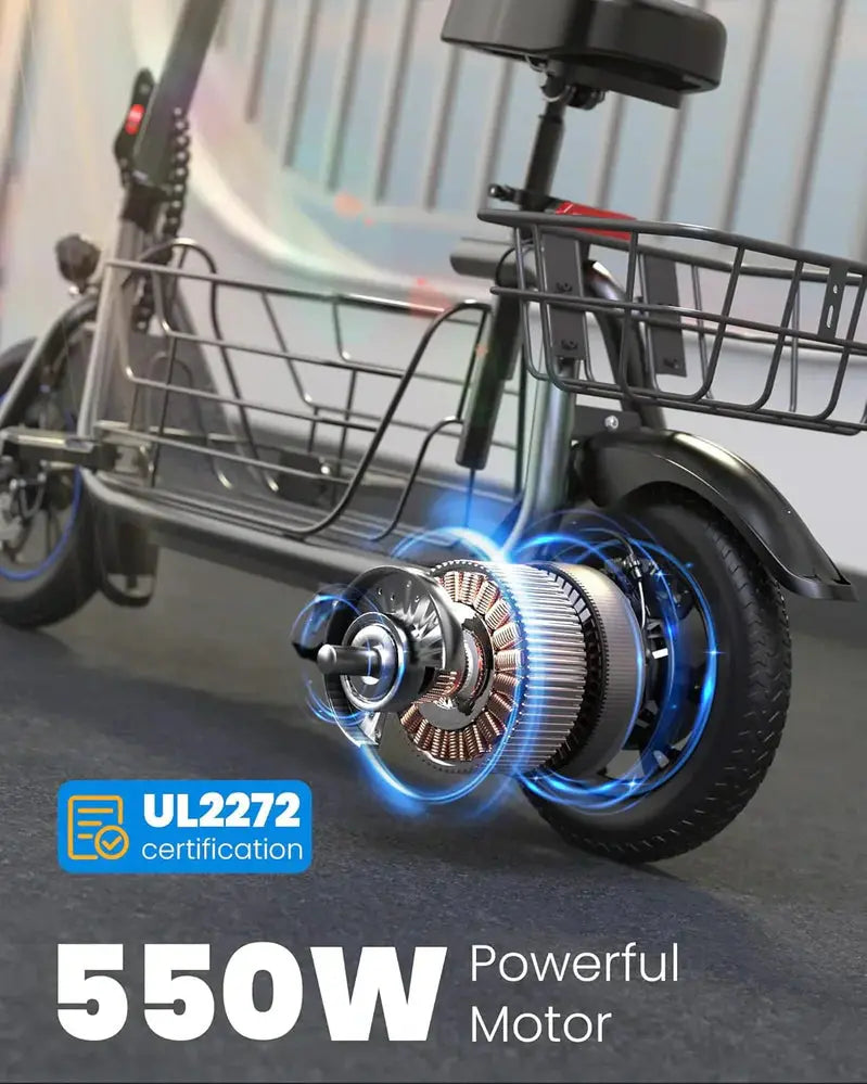 Electric Scooter for Adults  Foldable Commuter Scooter with Oversized Front Basket