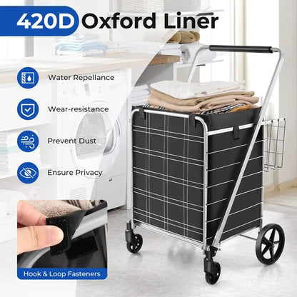 Waterproof Jumbo Folding Shopping Cart for Groceries  Upgraded Lightweight Design