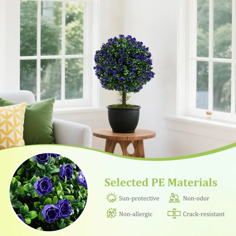 Set of 2 Artificial Purple Rose Topiary Balls  22-Inch Faux Shrub Arrangements in Decorative Pots