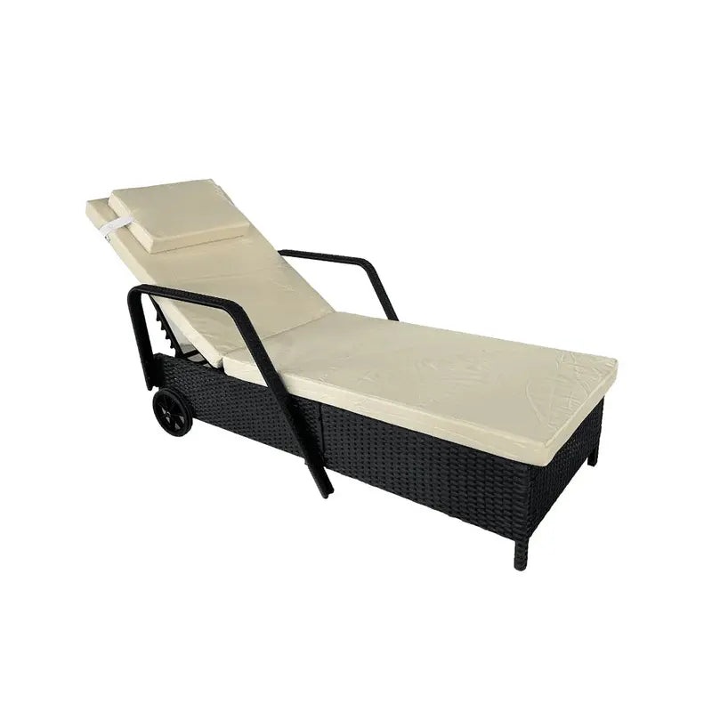 Rolling Rattan Sun Lounger  Adjustable Reclining Design with Smooth-Castor Wheels