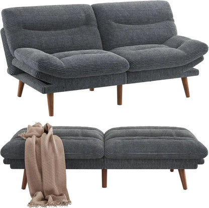 66″ Corduroy Futon Sofa Bed  Space-Saving Convertible Recliner for Studios, Offices & Playrooms