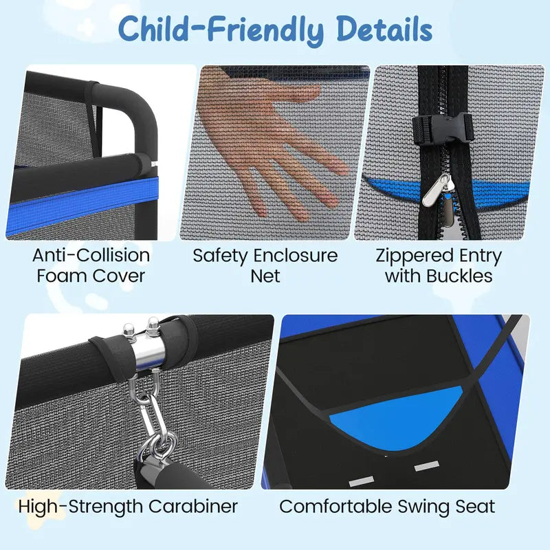 6 x 4 Foot Rectangular Kids’ Trampoline  Compact Bounce Zone with Integrated Swing