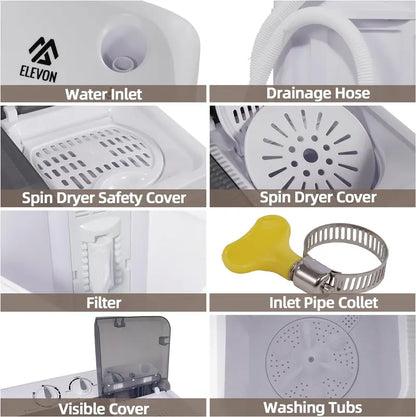 Portable Washing Machine  Twin Tub 17.6lbs, 11lbs Washer & 6.6lbs Spinner with Drain Pump for Apartments, Dorms, RVs