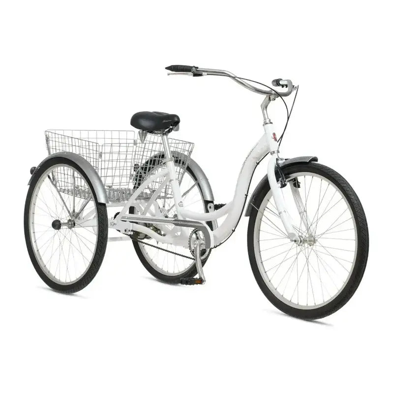 Schwinn Meridian Adult Trike  Beach Cruiser Style, 26″ Wheels, Low-Step Frame, Wide Comfort Saddle & Folding Basket