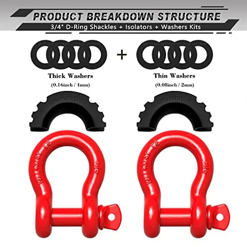 AUTMATCH Heavy-Duty D-Ring Shackle Set  3/4″ Steel Shackles, 41,887 lb Break Strength, Screw-Pin Design (2-Pack)