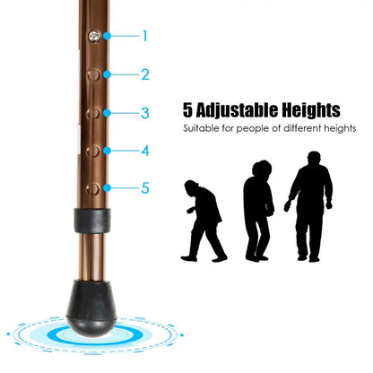 Adjustable Folding Cane Seat  Aluminum Alloy Crutch Chair with LED Light and Tripod Base