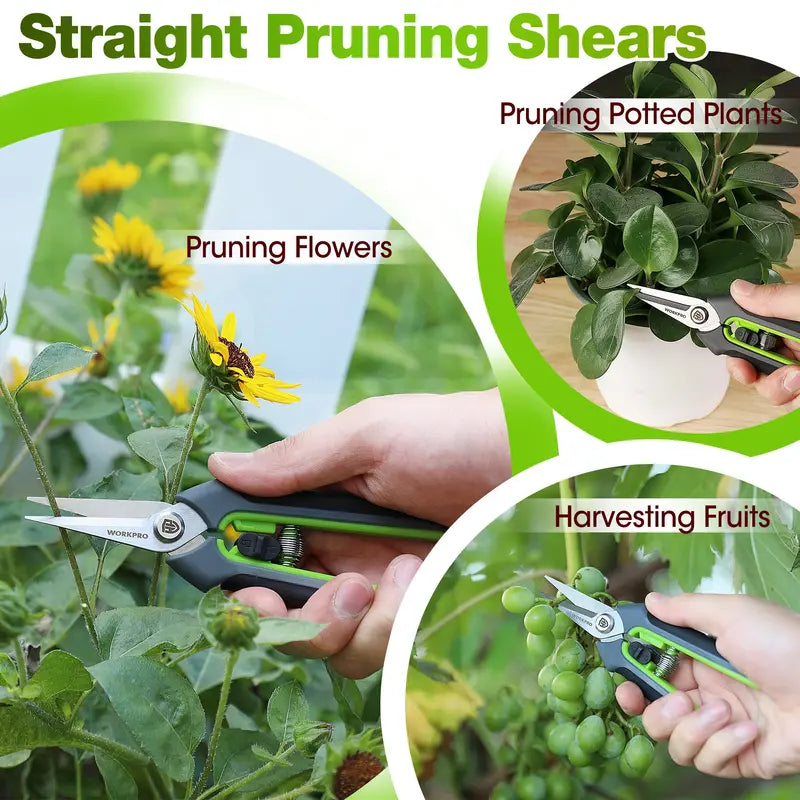 WORKPRO 8-Inch Bypass Pruning Shears & 6.25-Inch Straight Garden Scissors  2-Piece Set