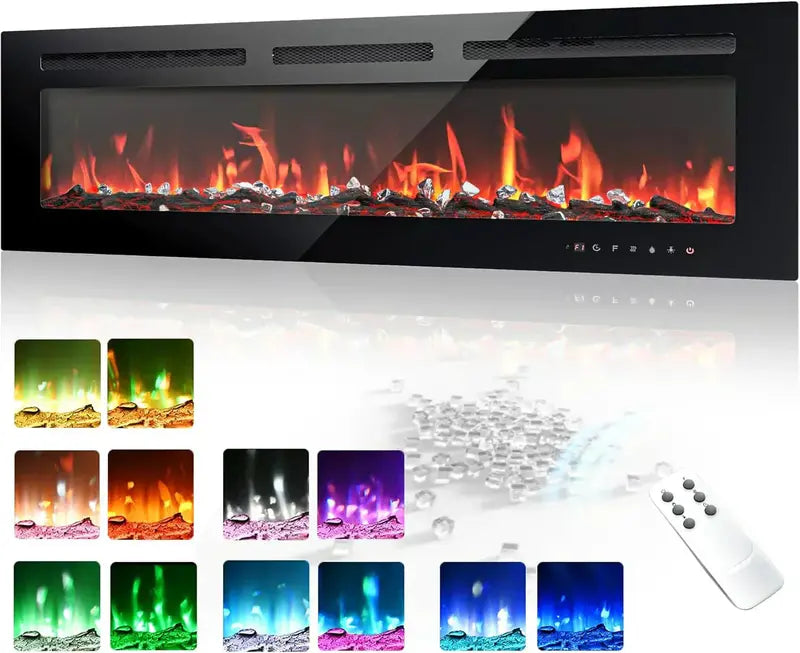 EUHOMY 50-Inch Recessed Electric Fireplace with Adjustable Flame Colors and Built-in Heater