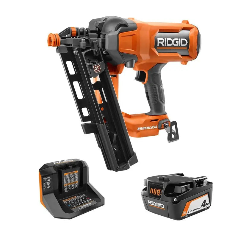 RIDGID 18V Brushless Cordless 21¡ã 3-1/2 in. Framing Nailer Kit with 4.0 Ah Battery and Charger R09894KN