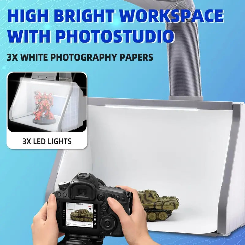 Dual Fans Airbrush Spray Booth Kit with LED Lights & Vinyl Car Set for Hobby & Craft Painting
