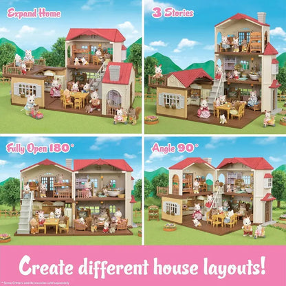 Calico Critters Red Roof Country Home Playset  Includes Dollhouse, Figures, Furniture & Accessories