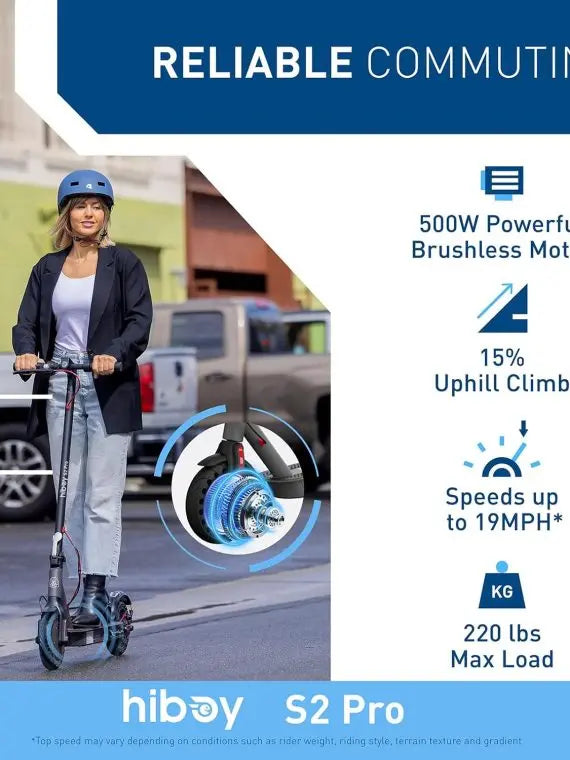 Hiboy S2 Pro Electric Scooter for Adults, 500W Motor, 10″ Solid Tires, 25 Miles Range, 19 MPH, Folding Design, Optional Seat