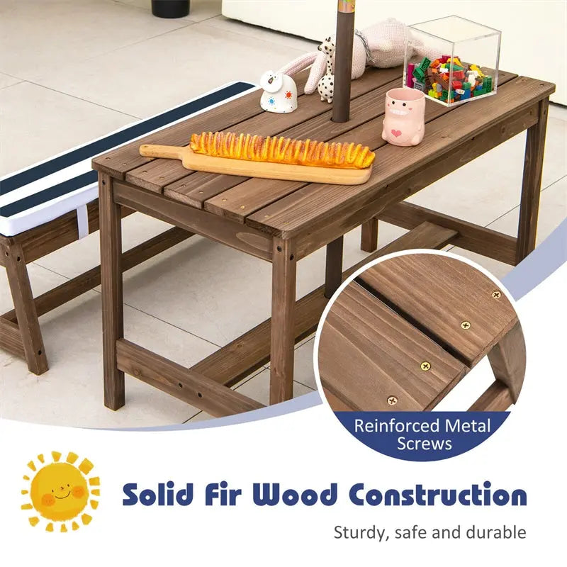 Adjustable Outdoor Kids’ Picnic Table Set with Cushioned Benches and Tilt-Height Umbrella