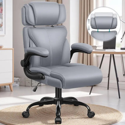 High-Back Ergonomic Office Chair  Breathable Leather, Lumbar Support & 360° Swivel