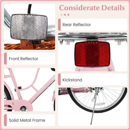 Women’s 24/26-Inch Beach Cruiser  Cup Holder, Reflectors, Stylish Basket Design