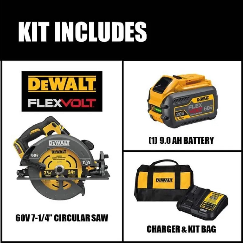 DEWALT FLEXVOLT 60V MAX Cordless Brushless 7-1/4 in. Circular Saw with Brake with (1) FLEXVOLT 9.0Ah Battery DCS578X1