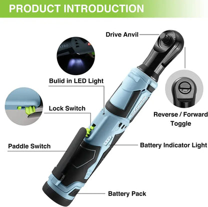 WORKPRO 12V Cordless Electric Ratchet Wrench  3/8″ Drive, 40 Ft-lbs Torque, Includes 9-Piece Accessory Kit