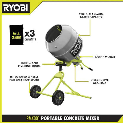 5.0-Cubic-Foot Portable Concrete Mixer  RMX001 Compact Motorized Batch Mixer for Contractors & Homeowners