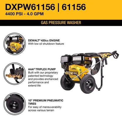 DEWALT 4400 PSI 4.0 GPM Gas Pressure Washer, 420cc Engine, Heavy-Duty Frame