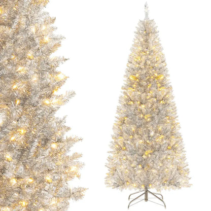 6-Foot Silver Pencil Christmas Tree  Electroplated Tinsel Finish with Pre-Installed Lights