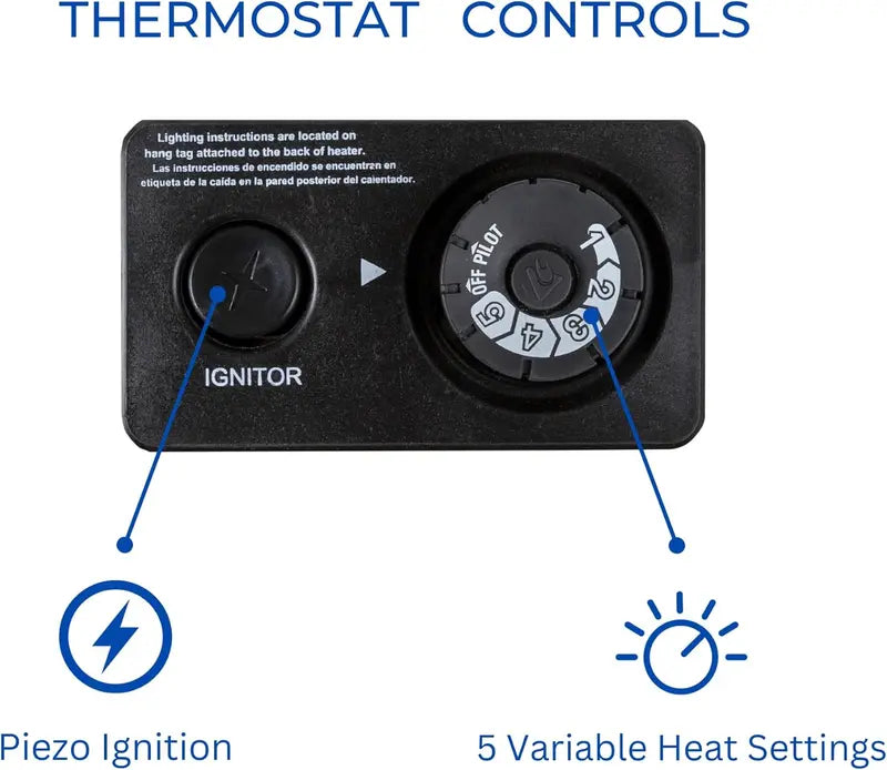 ProCom 10,000 BTU Ventless Propane Heater, Blue Flame, Thermostat Control, 500 Sq. Ft., Wall/Floor Mount, White