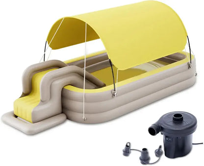 Ergocar Inflatable Backyard Water Park  Slide Pool with Awning and Mega Bounce Castle