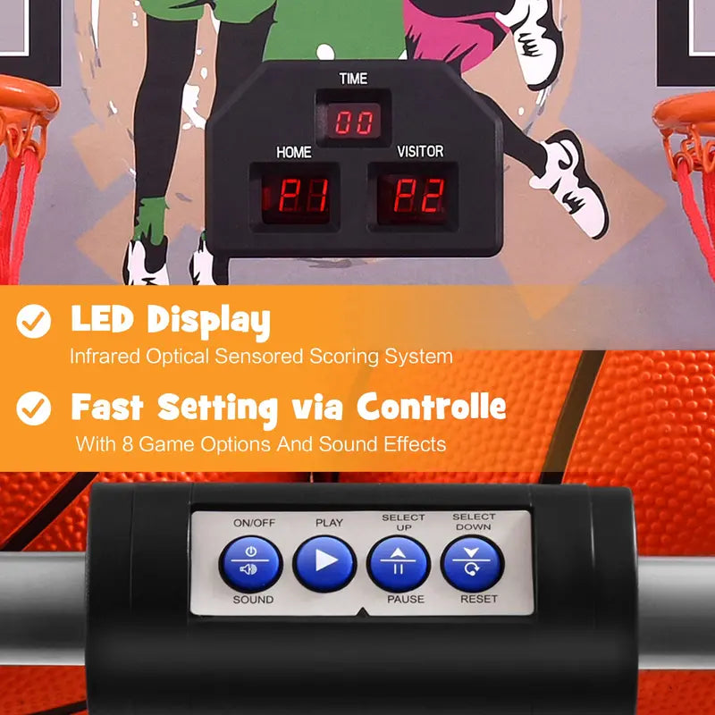 Dual-Player Basketball Arcade Cabinet  Foldable Home Game Machine with Score Tracking