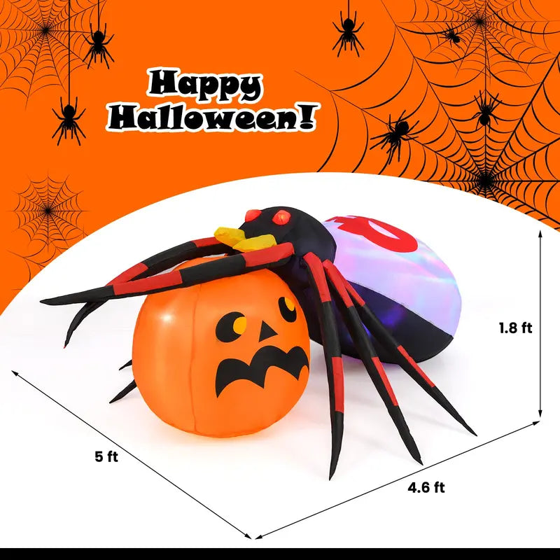 5 ft Inflatable Spider with Pumpkin  Lighted Halloween Yard Decor with Animated Details