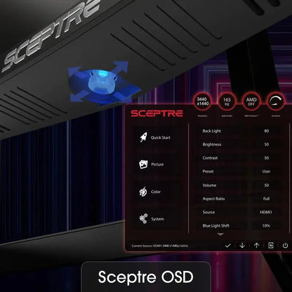 Sceptre 34″ Ultrawide Curved Monitor  WQHD Resolution, 165Hz Refresh Rate