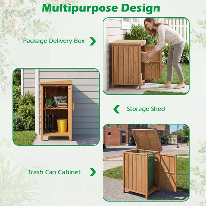 Weather-Resistant Outdoor Wood Package Delivery Box with Locking Lid