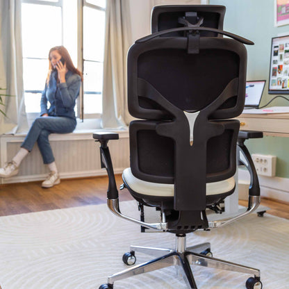Chaise ergonomique de bureau - TERRANA PREMIUM Blanche en cuir reconstitué