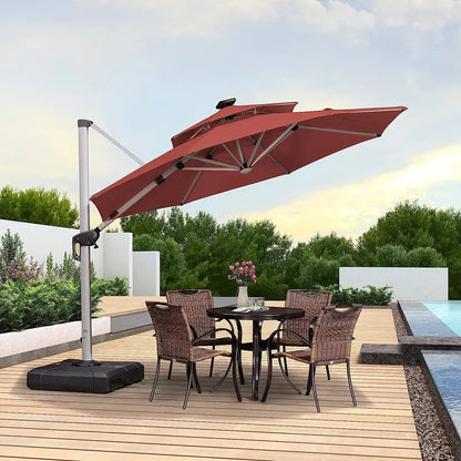 12-Foot Solar-Powered LED Cantilever Patio Umbrella  Wind-Resistant Round Outdoor Parasol with Built-in Lights