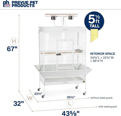 Wrought Iron Select Bird Cage  Chalk White, 36″ x 24″ x 66″, Spacious Avian Habitat
