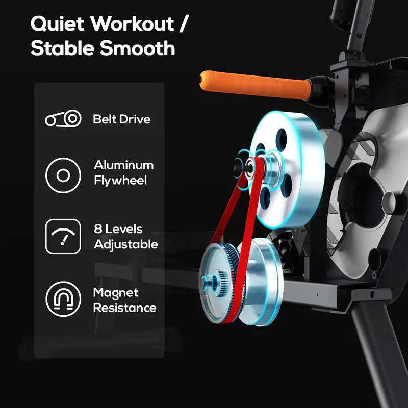 Pooboo Magnetic Rowing Machine, 8-Level Resistance, Foldable, Ergonomic Design, Supports 350 lbs, Home Exercise Equipment