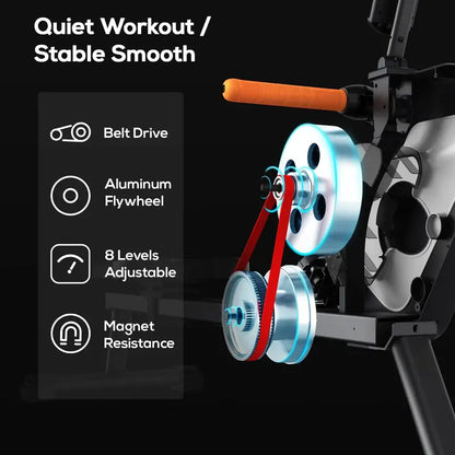 Pooboo Magnetic Rowing Machine, 8-Level Resistance, Foldable, Ergonomic Design, Supports 350 lbs, Home Exercise Equipment