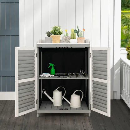Garden Potting Bench with Metal Work Surface and Built-in Storage Cabinet