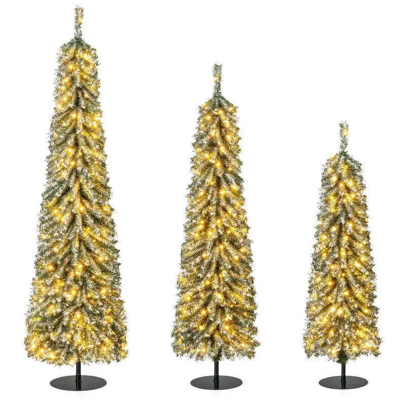 Three-Piece Pre-Lit Artificial Christmas Tree Set (4-, 5-, and 6-Foot) with Cascading Branches