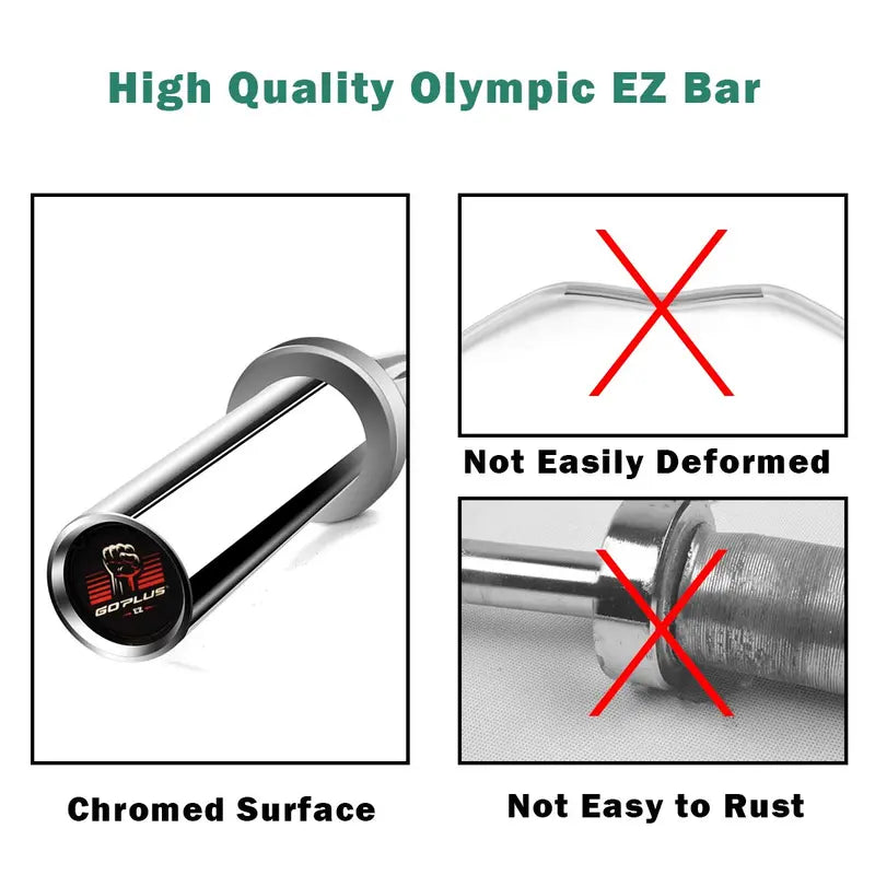 48-Inch Olympic EZ Curl Bar  400 lb Capacity Solid Steel Strength Training Barbell