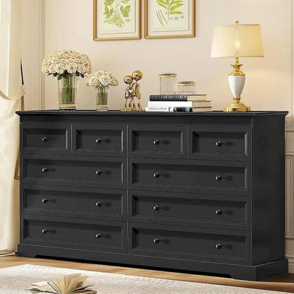 10-Drawer Wooden Dresser  Tall Chest of Drawers with Ample Storage Capacity