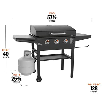 XL 3-Burner Outdoor Flat Top Grill with Hood  Griddle 2080 + Accessories Kit (Seasoning, Gloves, Cleaning Cloth)