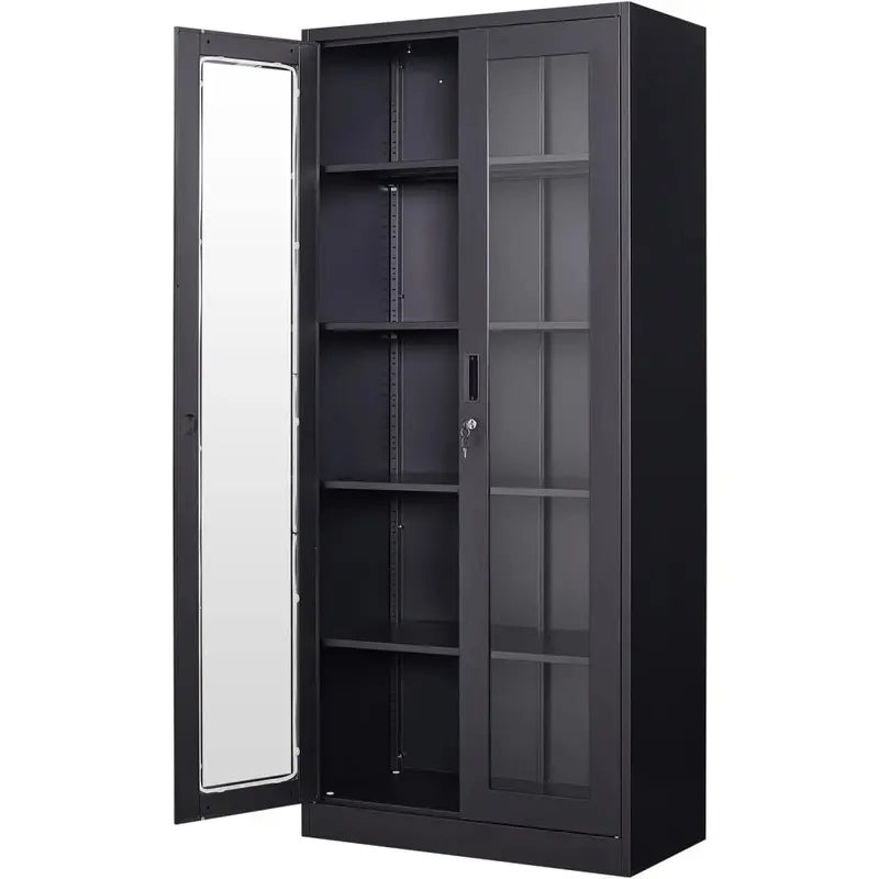 PEUKC Glass-Front Curio Display Cabinet  4-Tier Adjustable Shelving for Collectibles