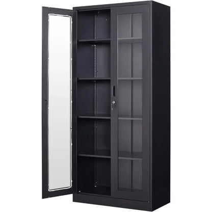 PEUKC Glass-Front Curio Display Cabinet  4-Tier Adjustable Shelving for Collectibles