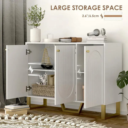 HOMCOM White Modern Sideboard Cabinet  4-Door Storage Unit with Adjustable Shelves and 65″ TV Stand Capability